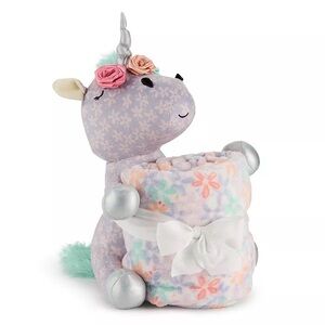 Unicorn Plush Throw Blanket Set Floral Pastel Kids 2-Piece Cozy Gift NWT